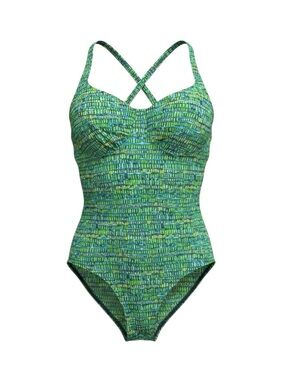 Vintage Solar TanThru One Piece Swimsuit Geo Print Mesh Size 14